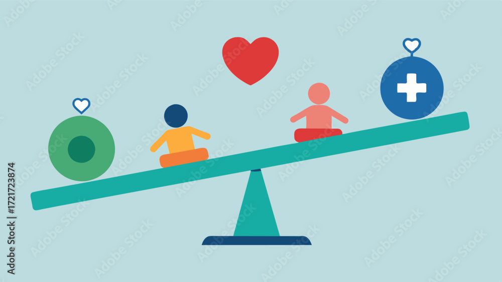 Poster a teetertotter with one end representing a persons current health status and the other end showing t