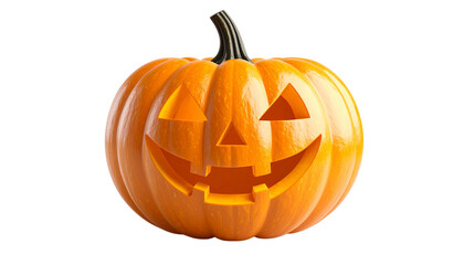 Orange pumpkin has shiny surface & transparent background. For Halloween designs, posters, and branding. PNG available.