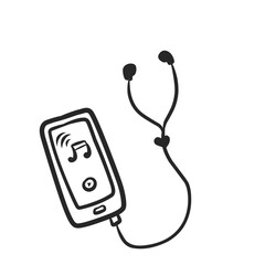 Kawaii Smartphone with Earphones Playing Music Hand Drawn Vector Illustration
