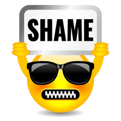 Confused emoji holding Shame sign