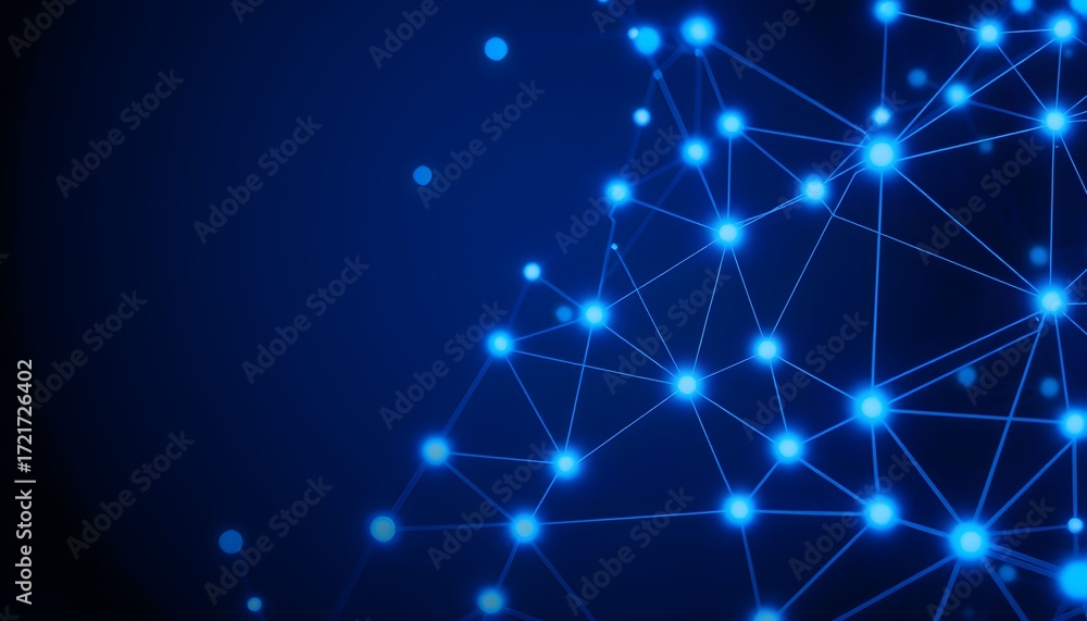 Poster abstract network connection glowing nodes and lines.