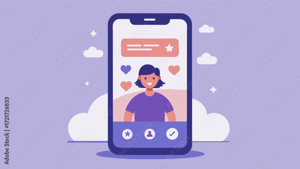 Poster A phone screen with a daily affirmation app reminding the user throughout the day of their selfworth and capabilities.. Vector illustration