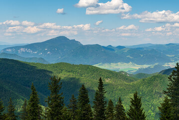 Chocske vrchy with highest Velky Choc hill from trail between Siprun and Pulcikovo hilsl in Velka Fatra mountains in Slovakia