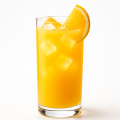 Highball Glass of Fresh Orange Juice on White Background