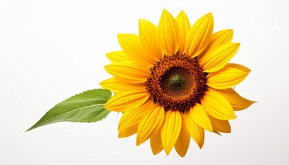 Fototapeta premium A sunflower plant with large yellow blossom realistic organic texture white background with clean lighting 