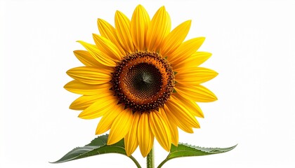 Obraz premium A sunflower plant with large yellow blossom realistic organic texture white background with clean lighting 