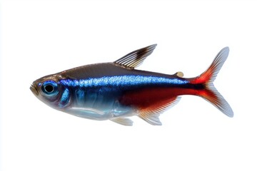 Fototapeta premium Classic neon tetra with vivid red and blue shimmering body isolated on white background