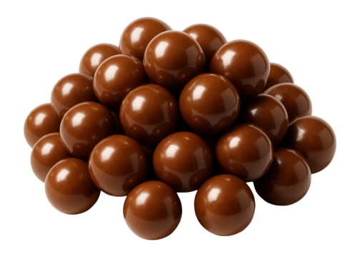 Shiny milk chocolate balls piled up.