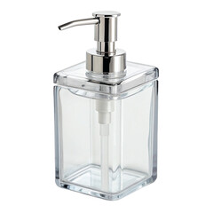 Obraz premium Elegant clear glass soap dispenser with silver pump for modern bathroom isolated on transparent background