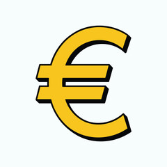 Obraz premium Yellow Euro Currency Symbol With Black Outline On White Background money finance