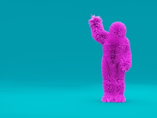 Furry monster waving hello, 