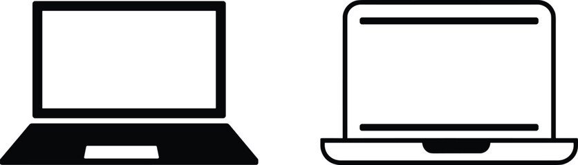 Obraz premium Laptop silhouette icons with modern and classic designs, computer device symbols, tech vector graphics for digital, UI, and web use