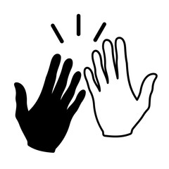 Two hands giving a high five one is black and one is an outline with three lines above the hands