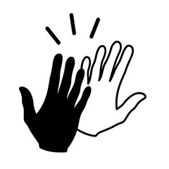 Illustration of a high five gesture with one hand filled in black and the other as an outline design