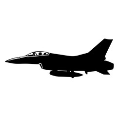 Silhouette of a fighter jet with visible cockpit and underwing fuel tanks against white background