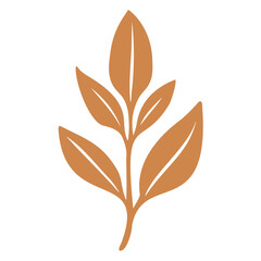 Illustration of a stylized golden brown plant stem with leaves on a white isolated background image art