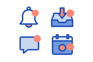 Obraz premium Essential digital communication and alert icons featuring notification bell, inbox, chat bubble, and calendar symbols for modern user interfaces