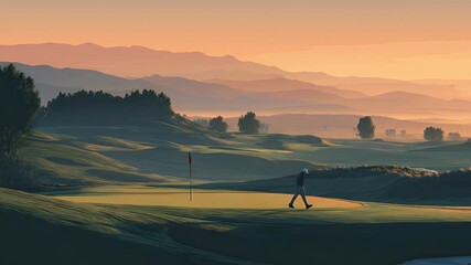 Peaceful golf course at sunrise - Powered by Adobe