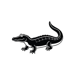 Fototapeta premium Black Silhouette of a Cartoon Alligator reptile animal