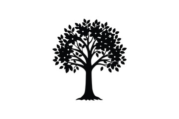 Obraz premium Black Silhouette of a Flowering Tree white background
