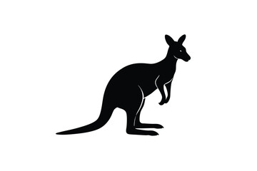 Black Silhouette of a Kangaroo Standing on White Background