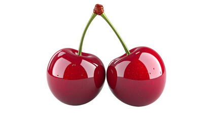 Red, glossy cherries shine, rendering realistic texture. Perfect for product photography, branding, or posters. PNG, transparent background.