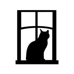 Silhouette of cat sitting by window frame
