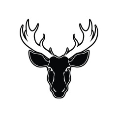 Black Silhouette of a Moose Head with Antlers deer