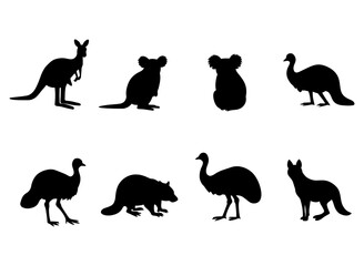 Australian Wildlife Silhouette Collection Kangaroos, Koalas, Emus, Platypus and More in Vector Art