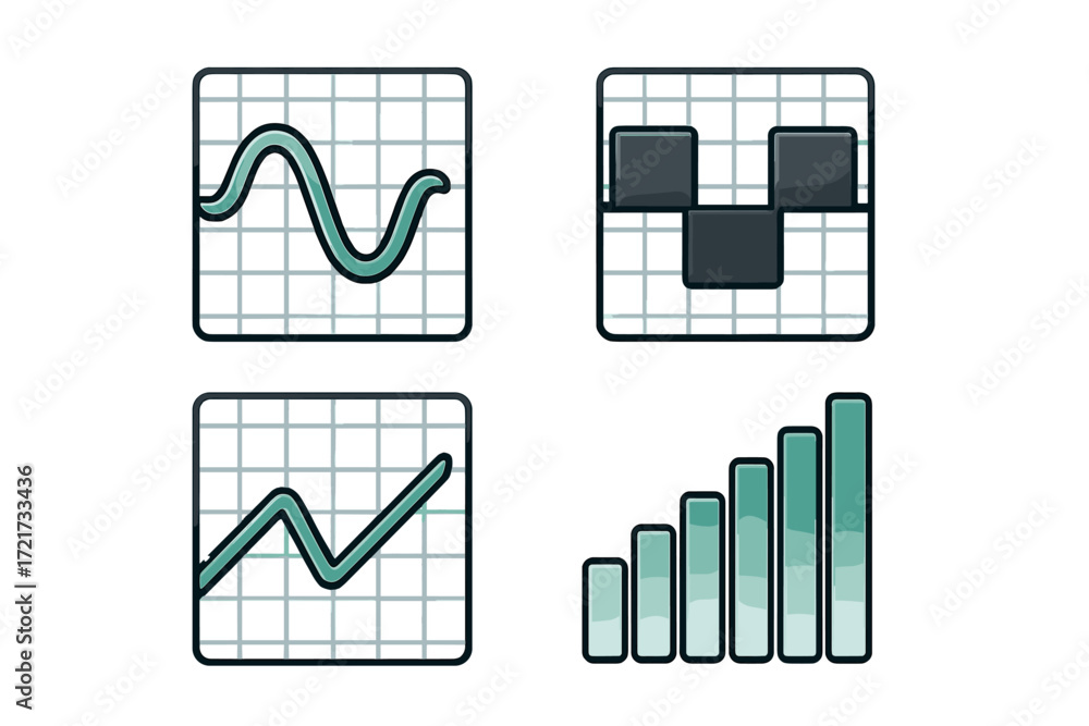 Aufkleber business data analysis charts and graphs with financial growth and trend indicators for digital info