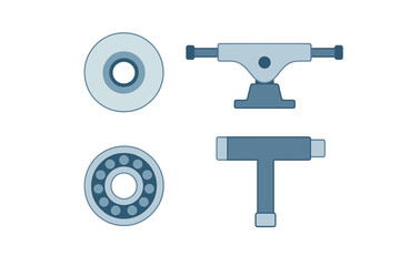 Skateboard wheel, truck, bearing, and T-tool set for skateboarding equipment assembly, maintenance, and repair