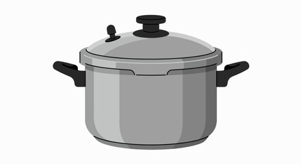 A simple, clean illustration of a silver pressure cooker with black handles and a black lid.