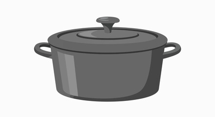Illustration of a gray cooking pot with a lid on a white background.