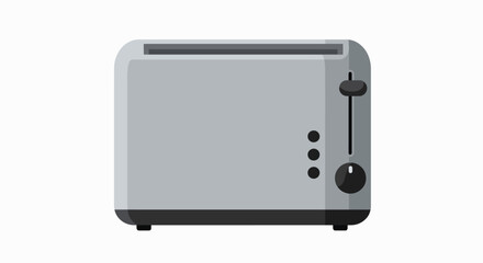 A modern gray two-slice toaster with control knobs and a lever on a white background, ready for breakfast.