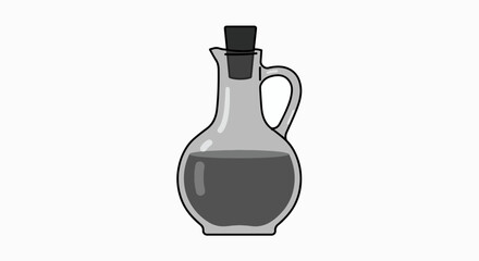 Illustration of a glass bottle with a handle and a cork stopper, filled with dark liquid.