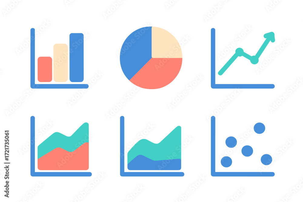 Poster Comprehensive collection of business and financial data visualization charts and graphs for analysis and reporting