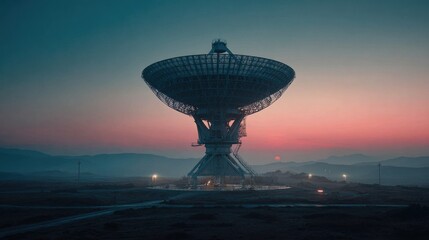 large radio telescope sunset landscape