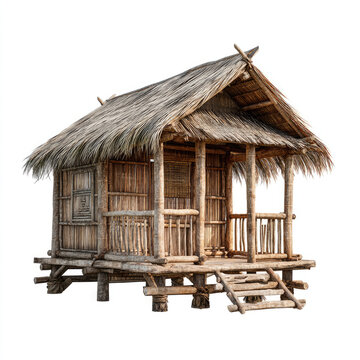Traditional nipa hut with bamboo walls and thatched roof