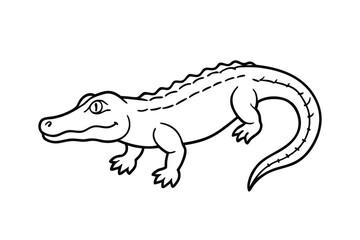 Cartoon Alligator Outline On White Background Keywords: alligator, reptile, animal, cartoon