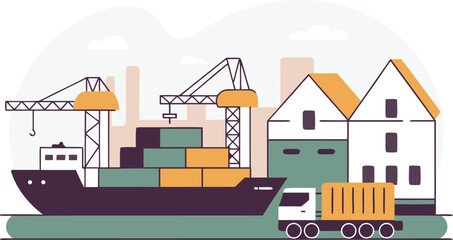 Obraz premium Flat illustration of an export import zone isolated on transparent background