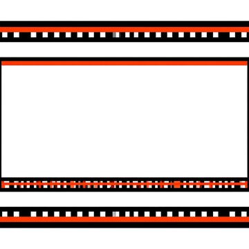 A simple, rectangular frame with three horizontal stripes, each bordered by black and white checkered patterns and a bold red outline, creates a visually appealing backdrop.
