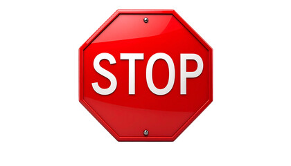 Glossy Red Stop Sign with Transparent Background. Great for presentations, posters.