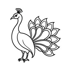 Stylized Peacock with Fanned Tail Outline bird avian