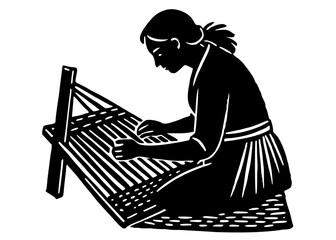 Woman Weaving Mat Silhouette, Traditional Cultural Craft SVG, PNG