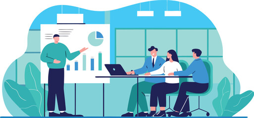 Flat illustration of a business meeting with a presentation isolated on transparent background