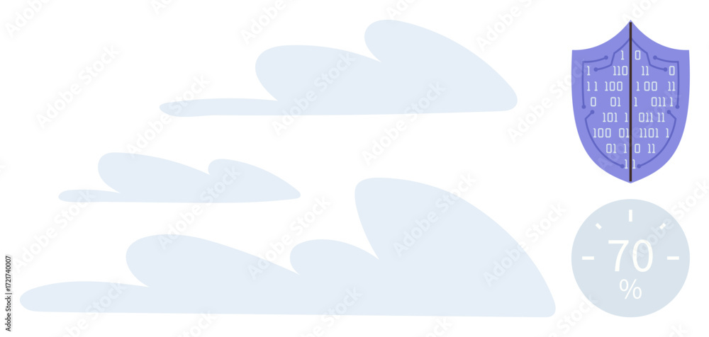 Leinwandbilder light clouds beside a shield representing data security with binary code and a 70 indicator. ideal f