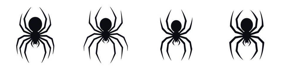 Halloween Spider Silhouette Vector – Creepy Black Spider Icon Set, Scary Insect Illustration for Spooky October Decorations, Horror Symbol, Web Creature Graphic for Gothic and Haunted Themes