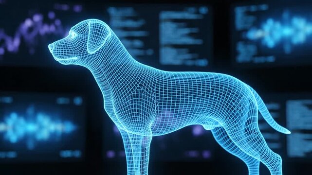 Futuristic 3D Wireframe Dog: Digital Animal Representation, Tech Concept
