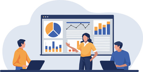 Business meeting with presentation and isolated figures on transparent background isolated on transparent background