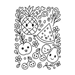 Hand-drawn kawaii coloring book illustration, simple line art, clean outline, no shading, doodle style, suitable for children&rsquo;s coloring book